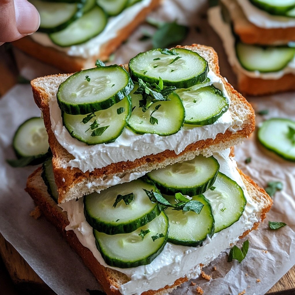 Light Cucumber Cream Cheese Sandwich Lunch