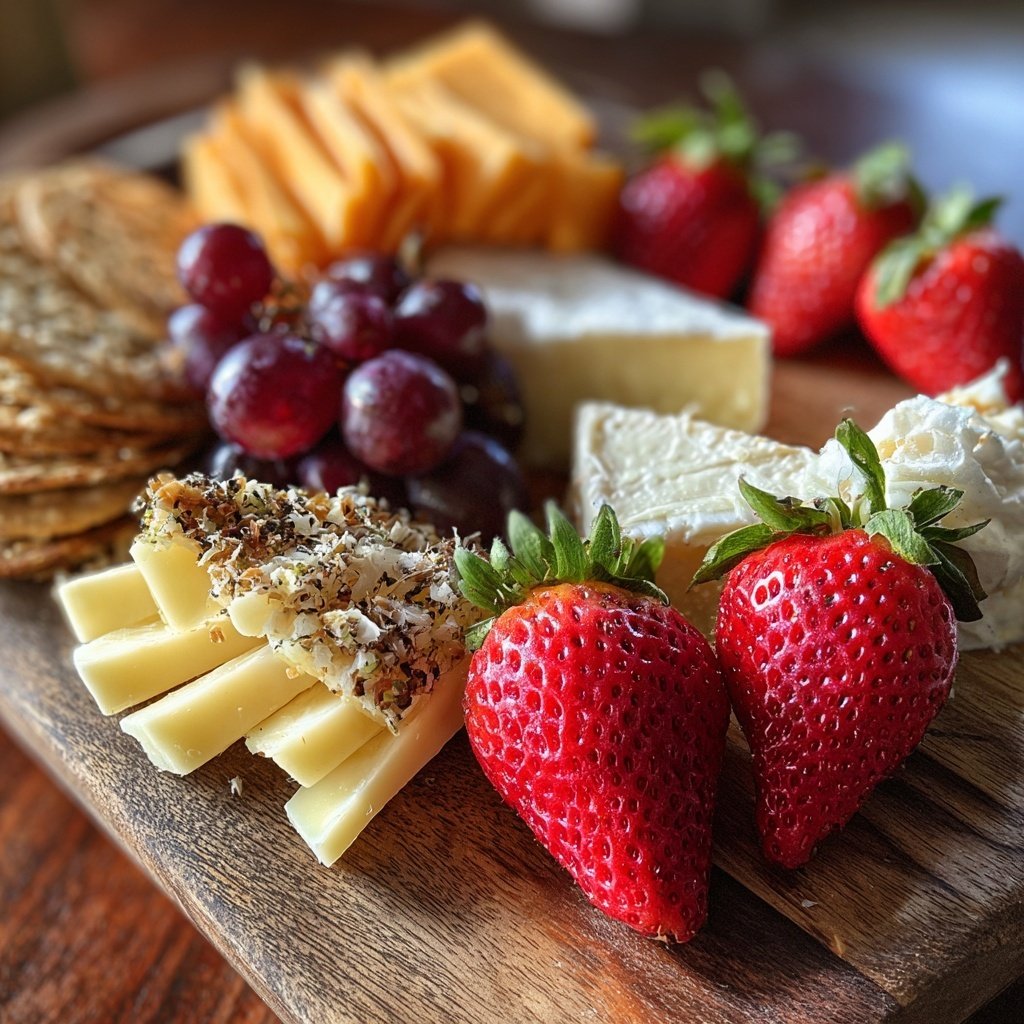 Valentines Charcuterie Board with Cheese and Fruit