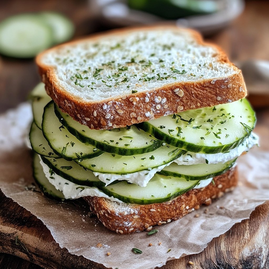 Light Cucumber Cream Cheese Sandwich Lunch