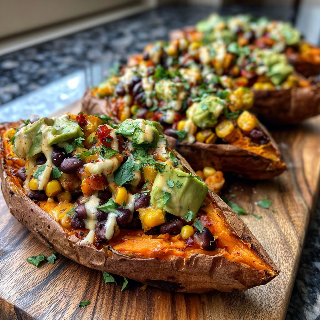 Baked Sweet Potato Veggie Boats