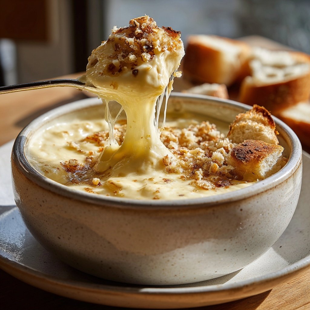 Fondue with Swiss Cheese and Garlic
