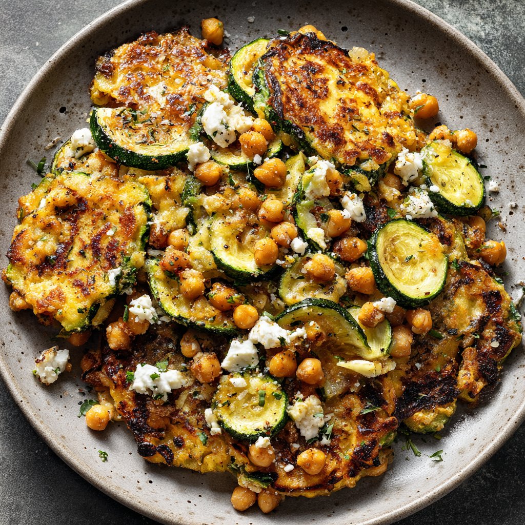 Zucchini Feta Chickpea Skillet
