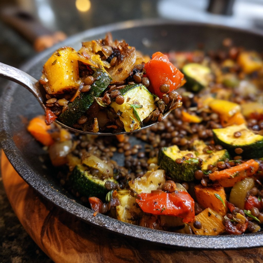 Roasted Veggie Lentil Skillet